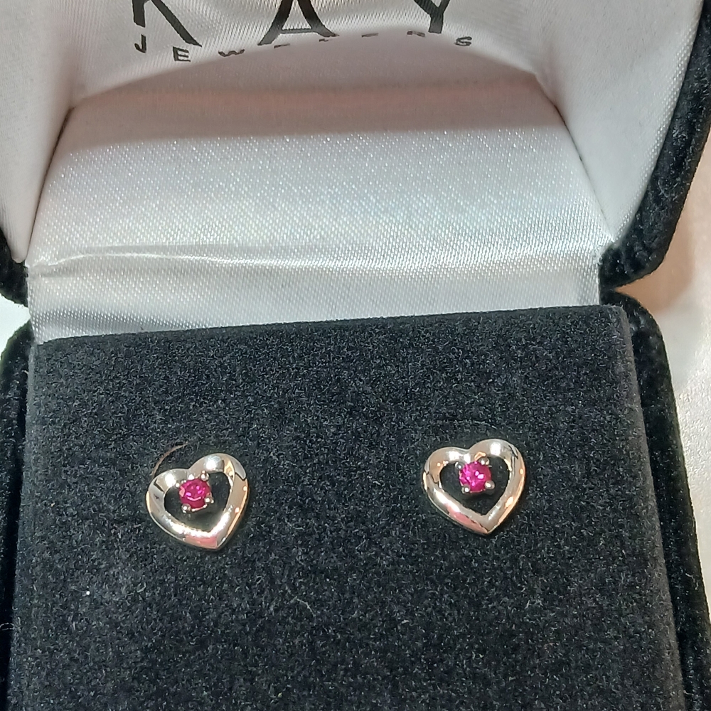 Heart Earrings Lab-Created Ruby Set In Sterling Silver